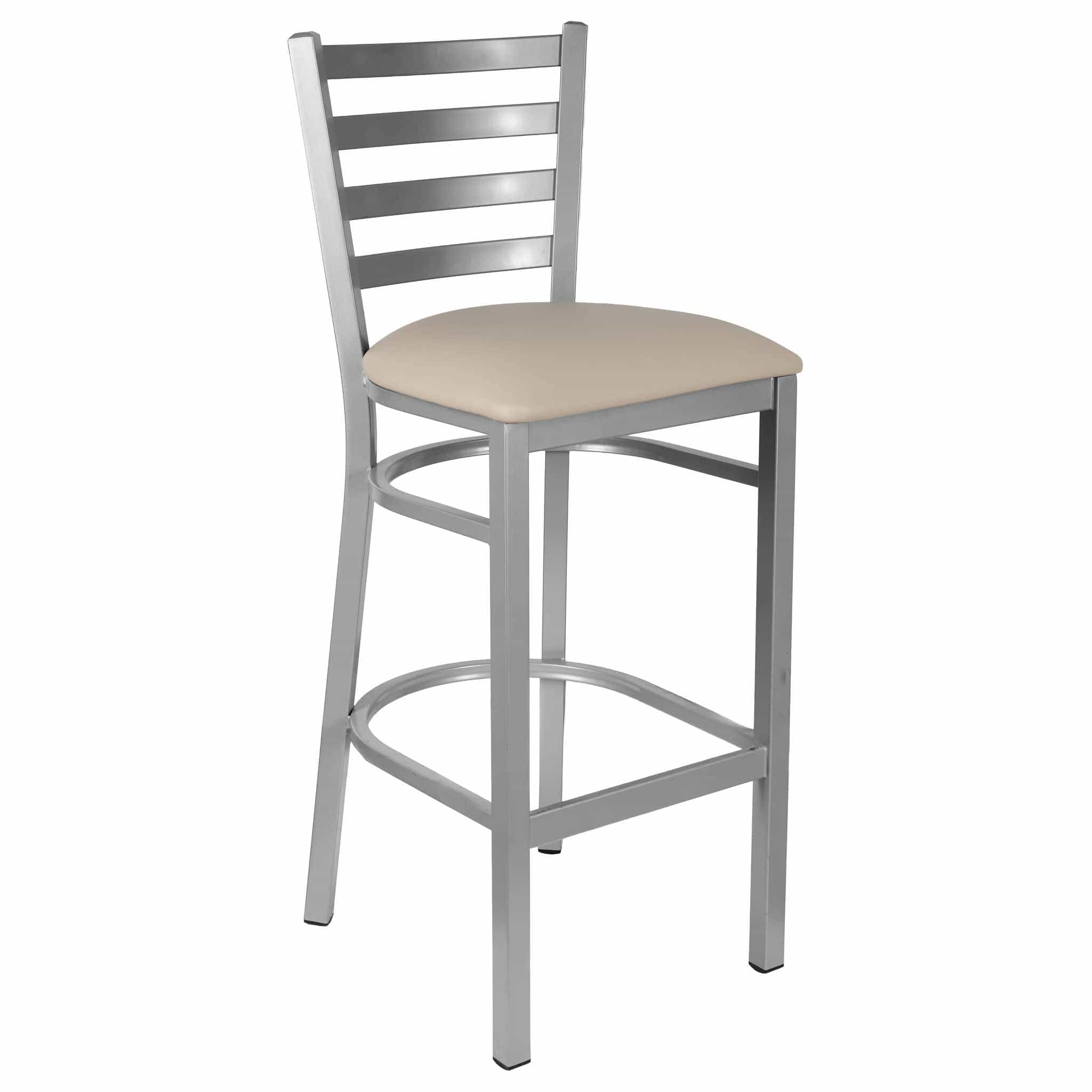 Chivari Ladder Back Bar Stool with Silver Frame and Light Gray Vinyl Seat BLMSVLGY-ZF-KT