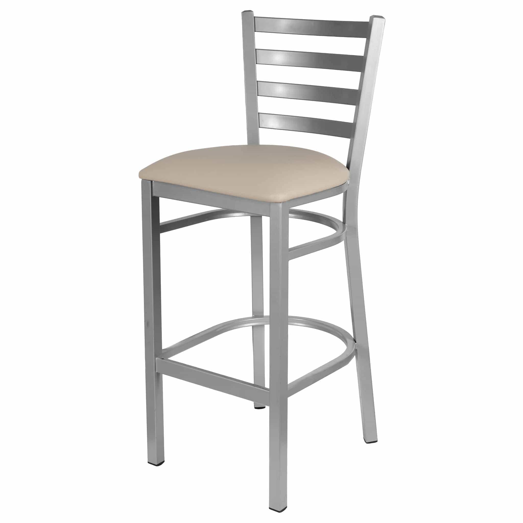 Chivari Ladder Back Bar Stool with Silver Frame and Light Gray Vinyl Seat BLMSVLGY-ZF-KT