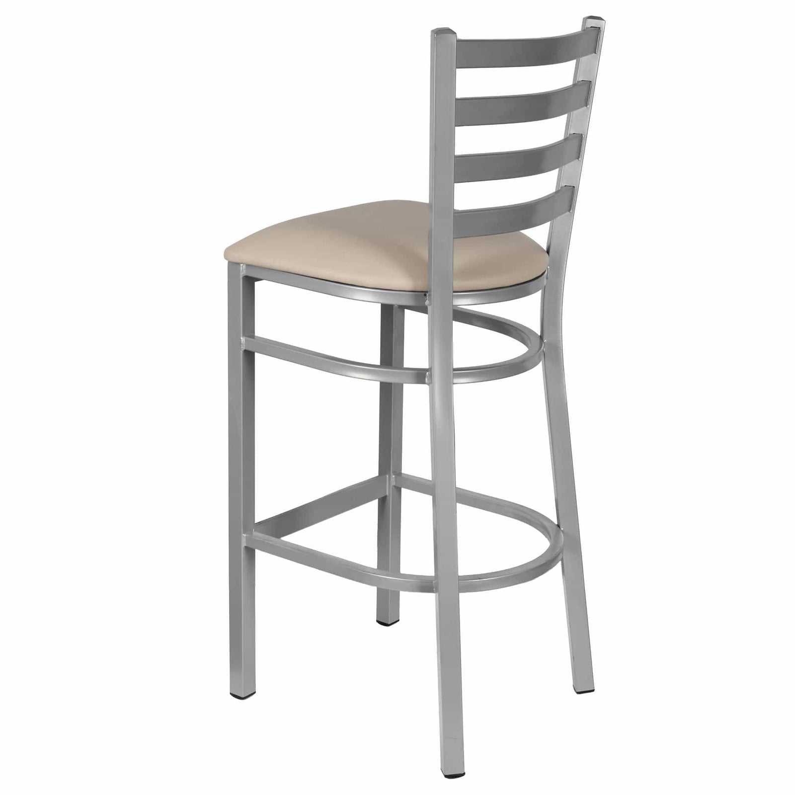 Chivari Ladder Back Bar Stool with Silver Frame and Light Gray Vinyl Seat BLMSVLGY-ZF-KT