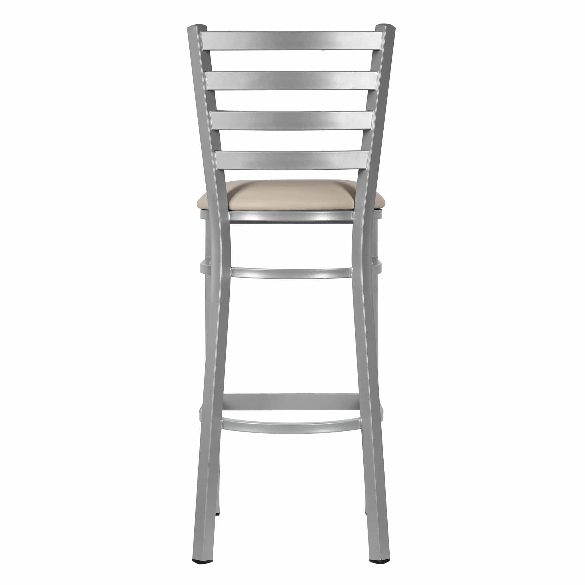 Chivari Ladder Back Bar Stool with Silver Frame and Light Gray Vinyl Seat BLMSVLGY-ZF-KT