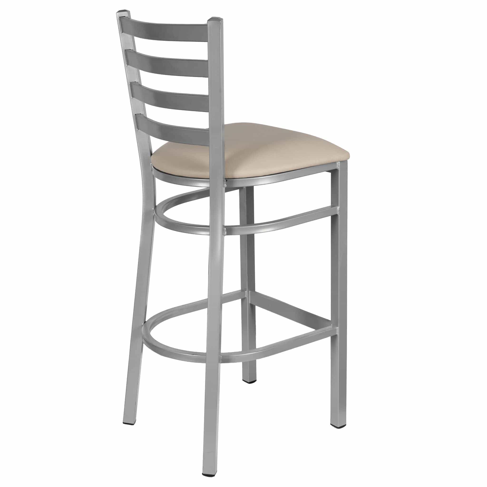 Chivari Ladder Back Bar Stool with Silver Frame and Light Gray Vinyl Seat BLMSVLGY-ZF-KT