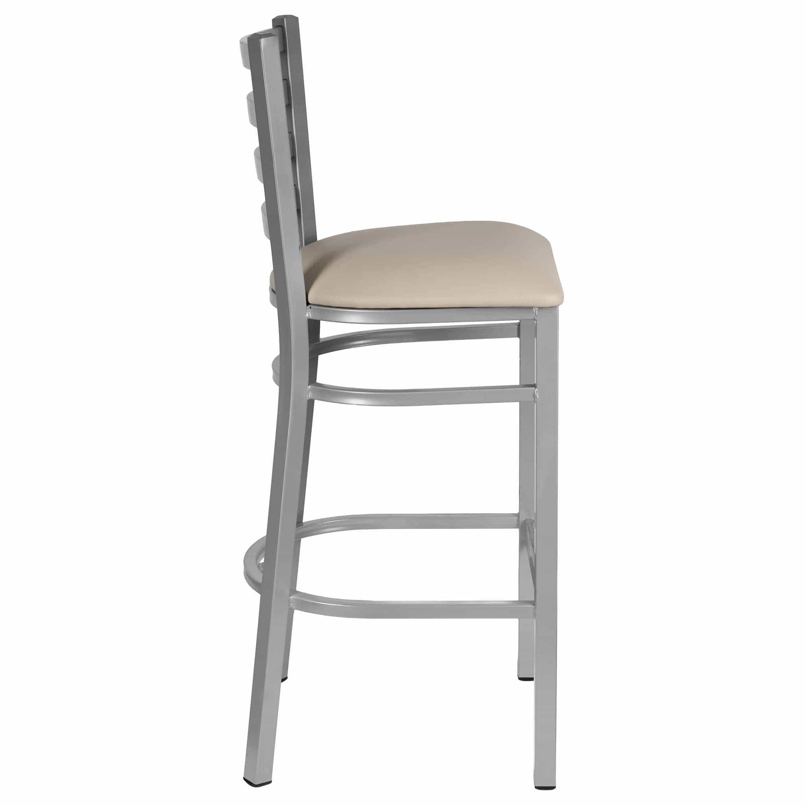 Chivari Ladder Back Bar Stool with Silver Frame and Light Gray Vinyl Seat BLMSVLGY-ZF-KT
