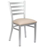 Ladder Back Restaurant Chair with Silver Frame and Light Gray Vinyl Seat