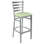 Ladder Back Bar Stool with Silver Frame and Light Green Vinyl Seat