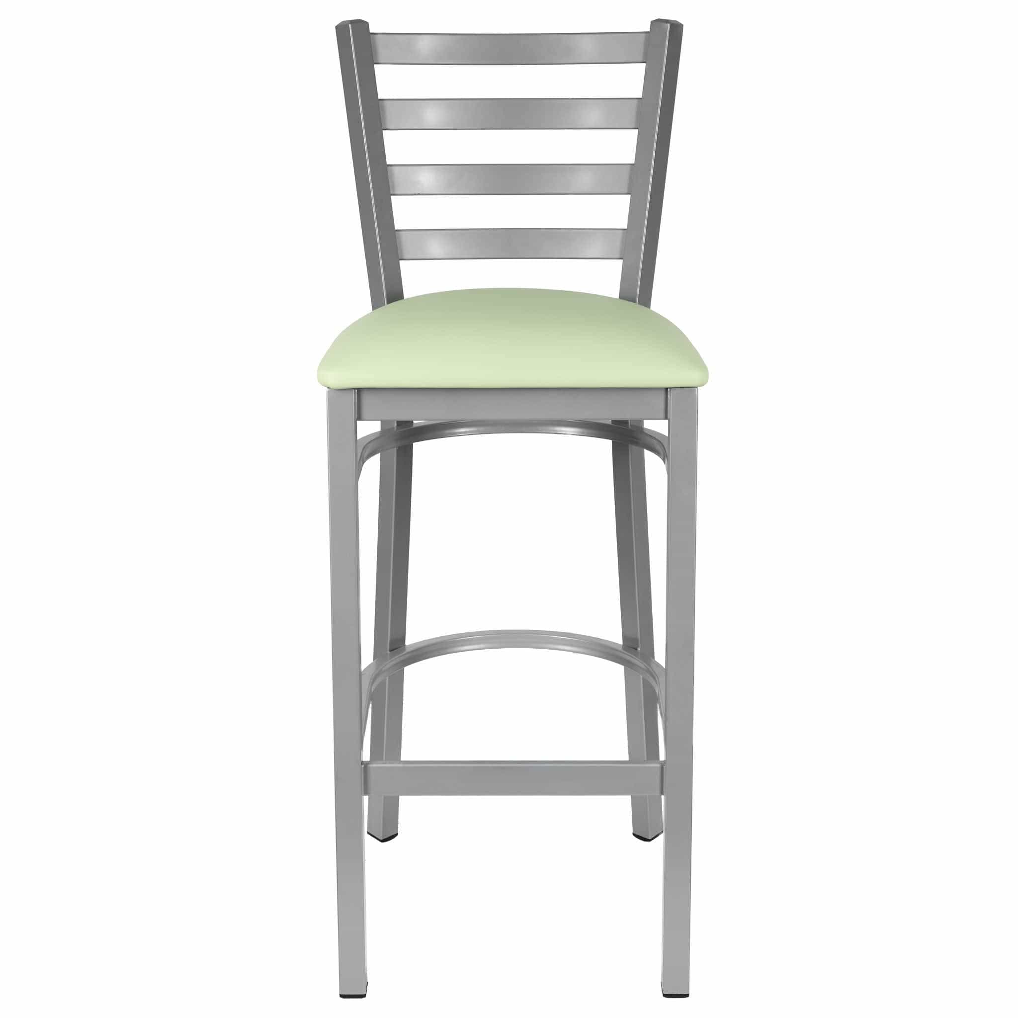 Chivari Ladder Back Bar Stool with Silver Frame and Light Green Vinyl Seat BLMSVLGR-ZF-KT