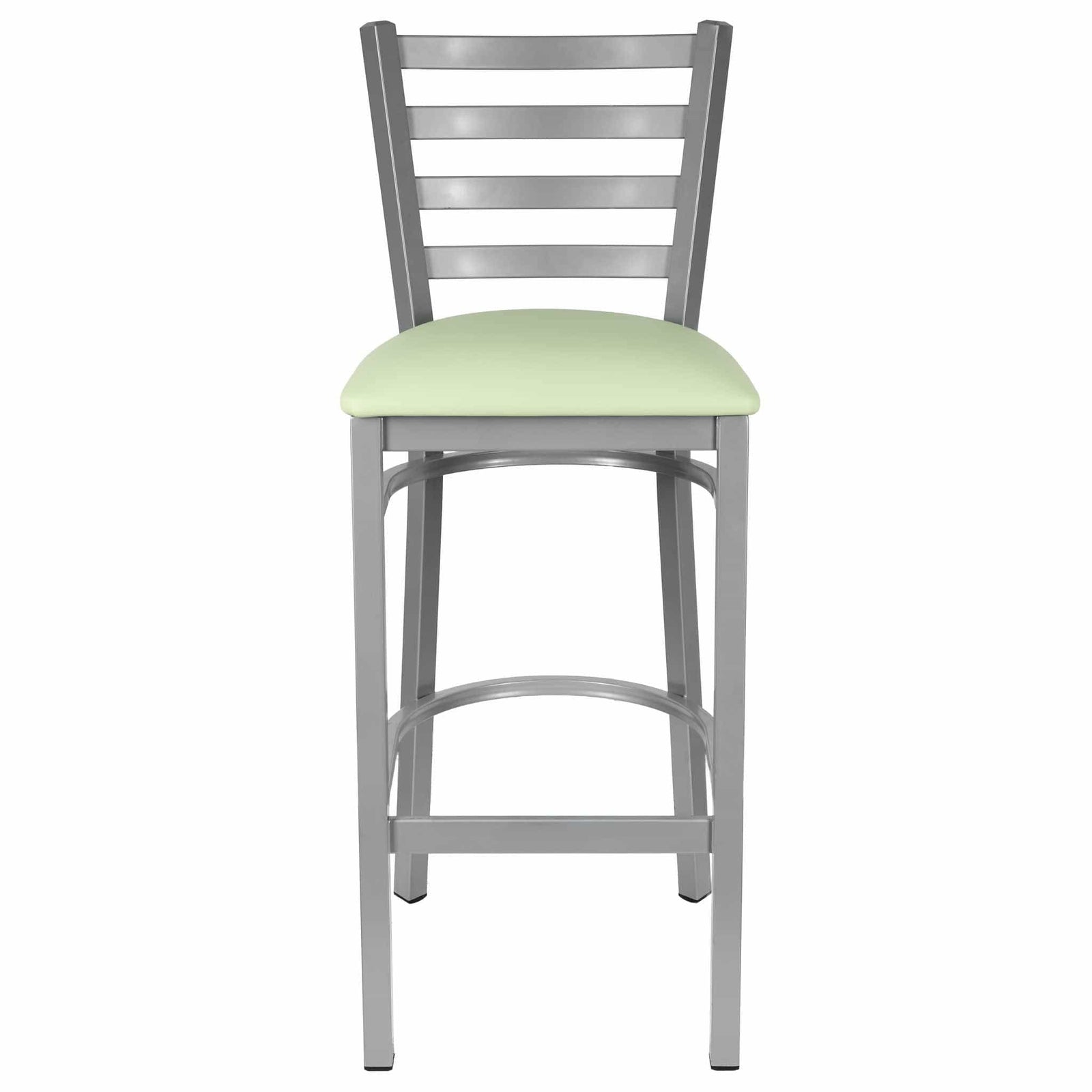 Chivari Ladder Back Bar Stool with Silver Frame and Light Green Vinyl Seat BLMSVLGR-ZF-KT