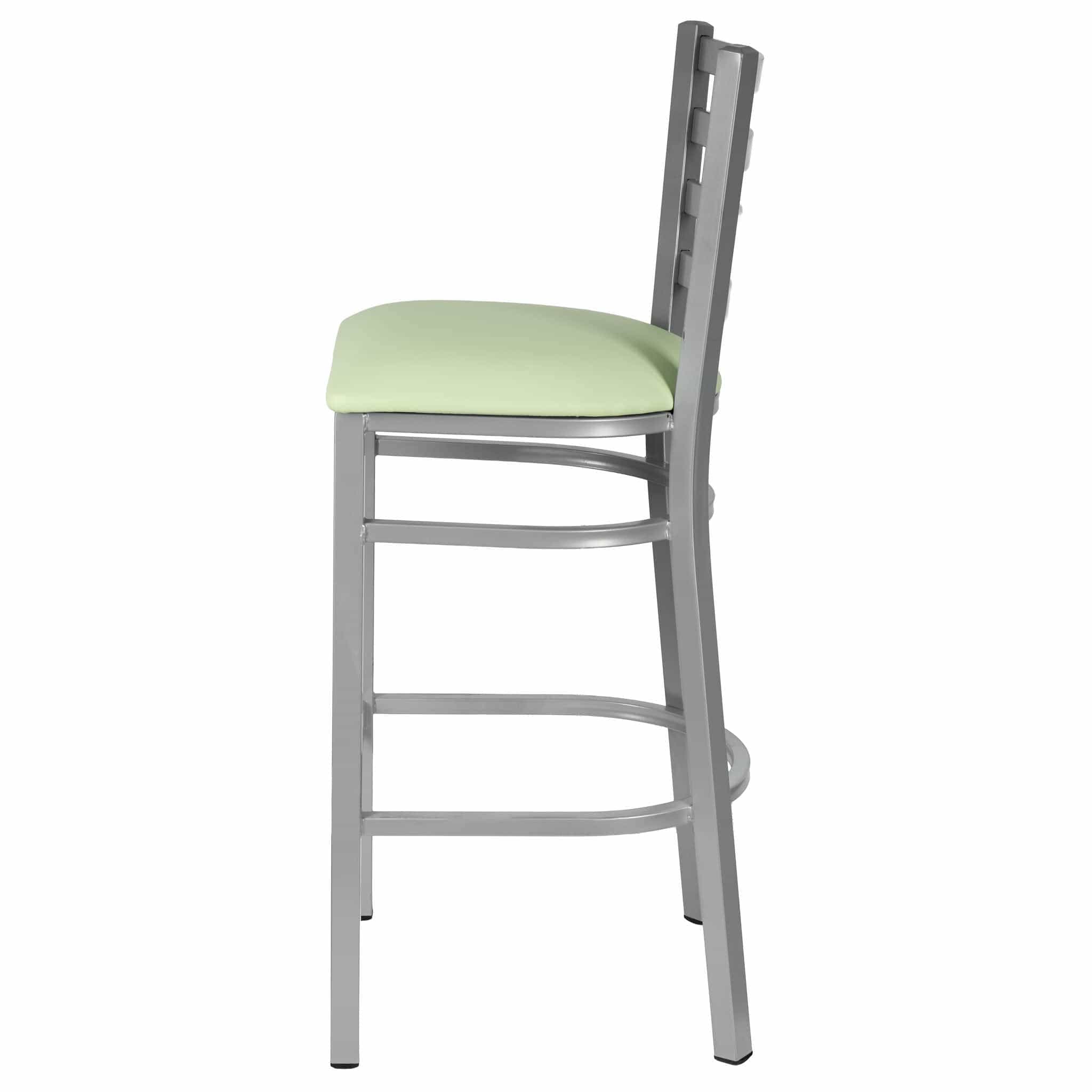 Chivari Ladder Back Bar Stool with Silver Frame and Light Green Vinyl Seat BLMSVLGR-ZF-KT