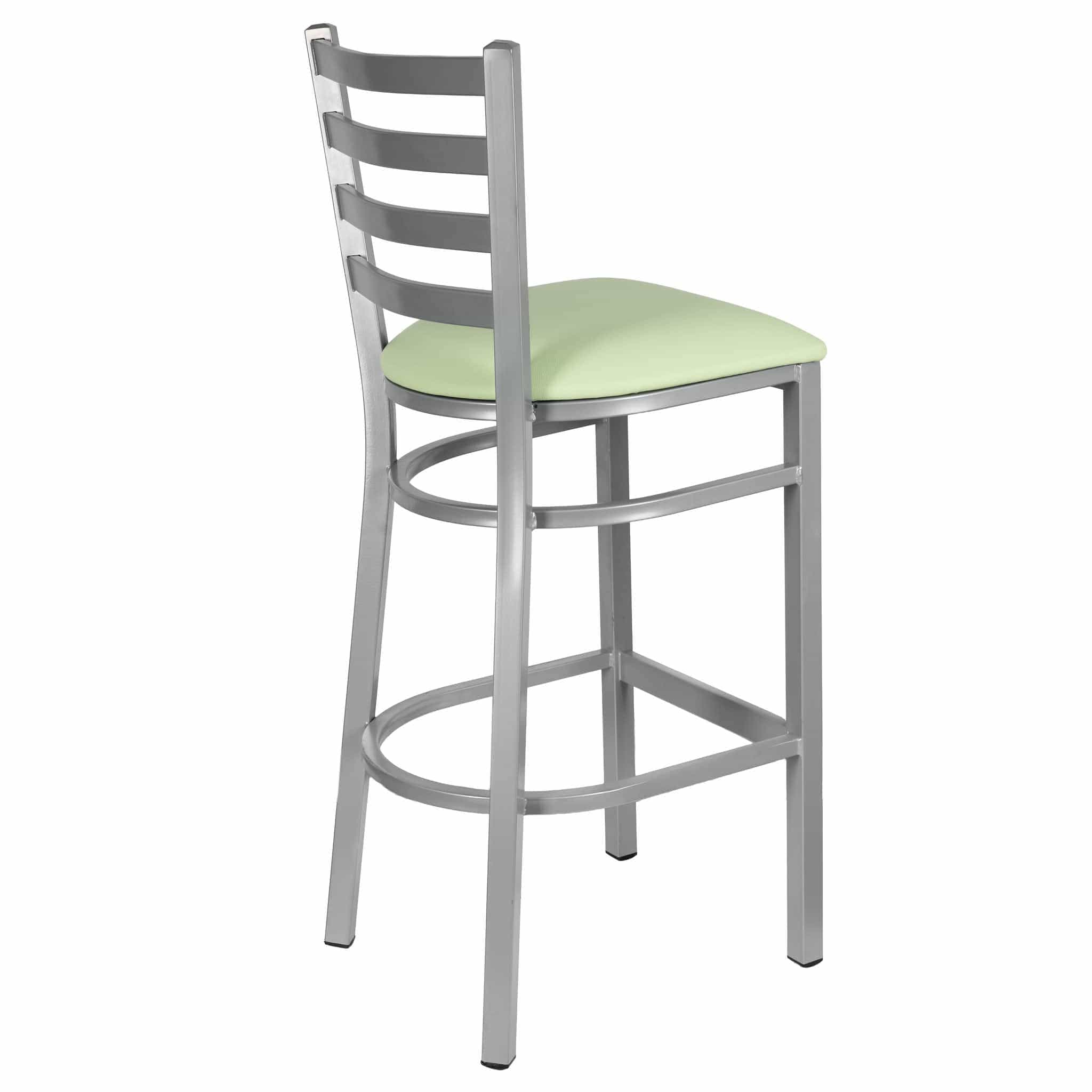 Chivari Ladder Back Bar Stool with Silver Frame and Light Green Vinyl Seat BLMSVLGR-ZF-KT
