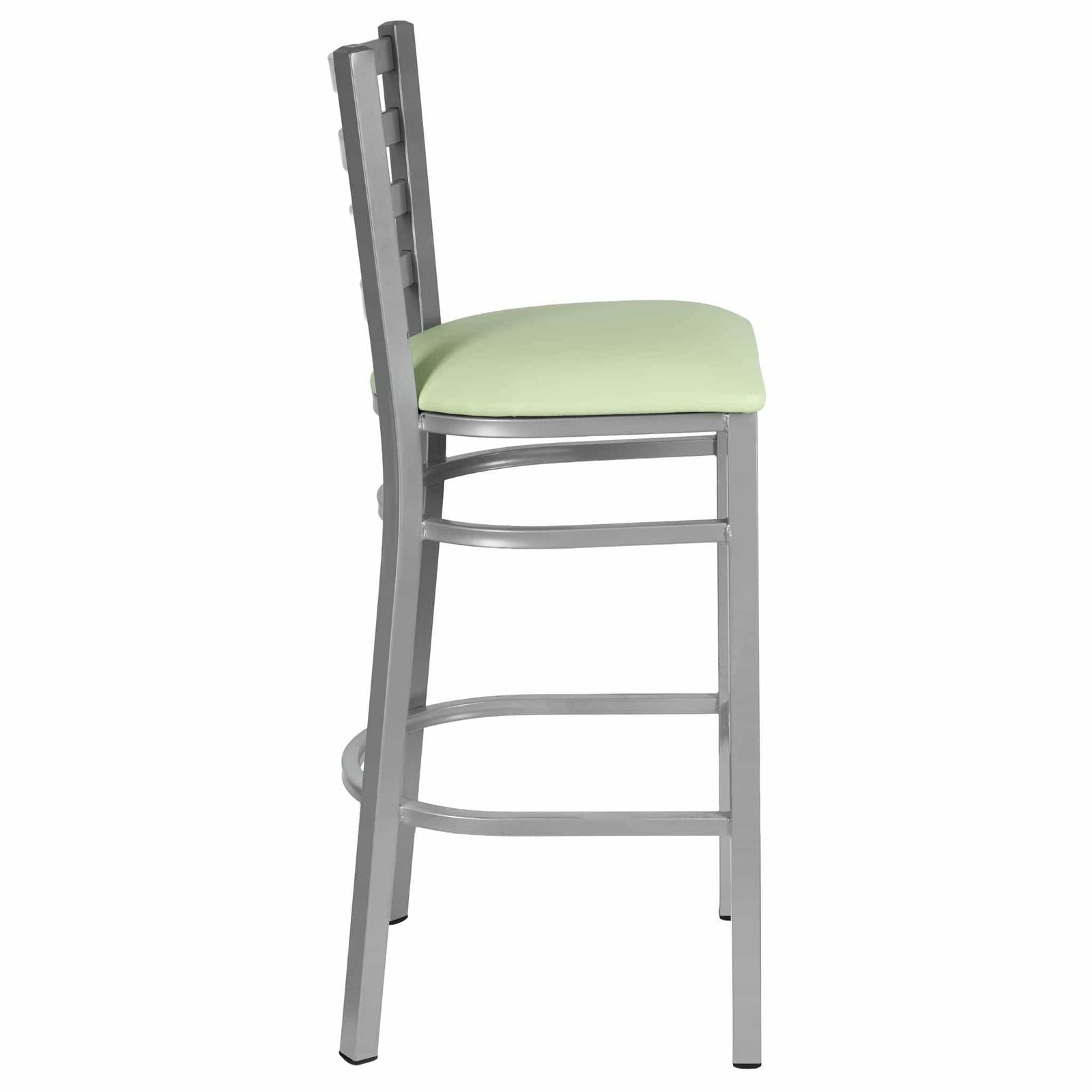 Chivari Ladder Back Bar Stool with Silver Frame and Light Green Vinyl Seat BLMSVLGR-ZF-KT
