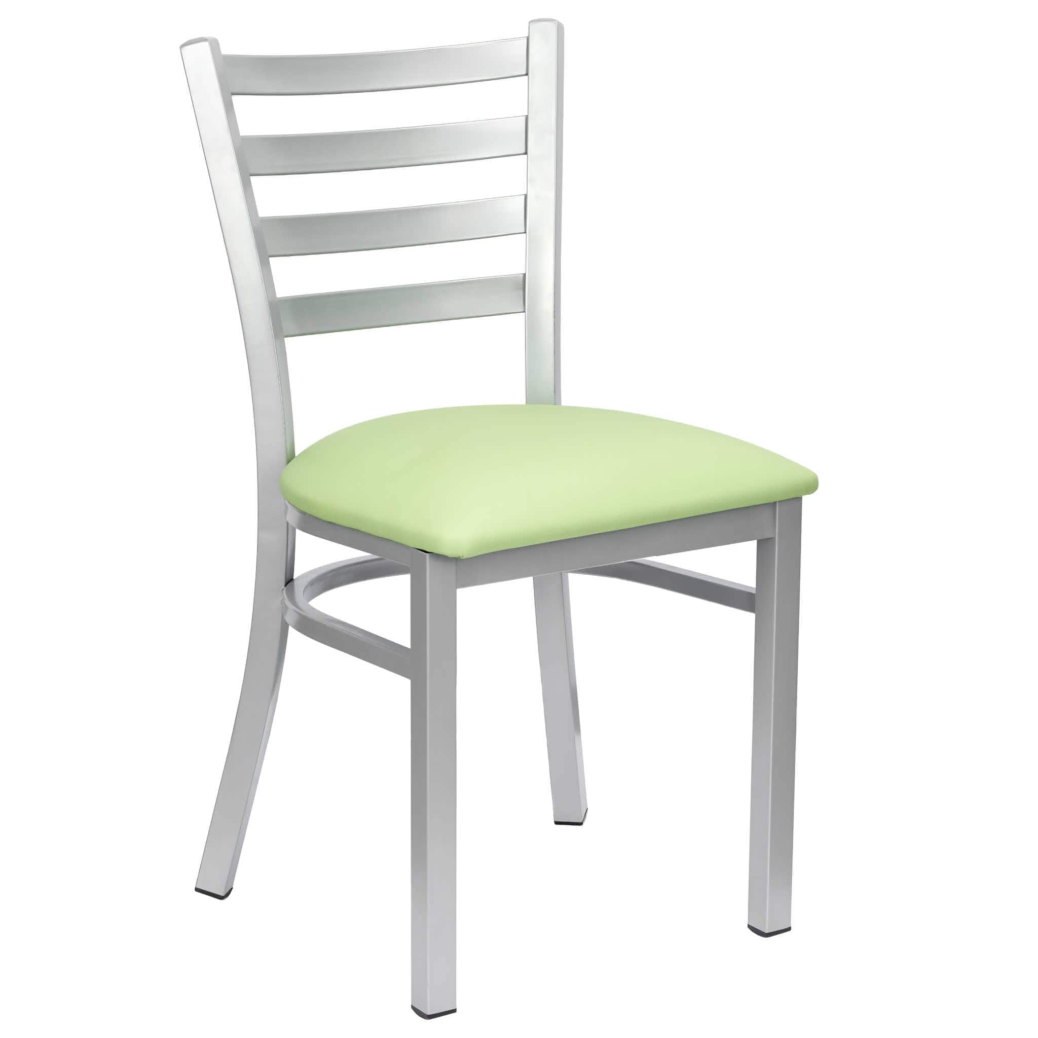 Ladder Back Restaurant Chair with Silver Frame and Light Green Vinyl Seat