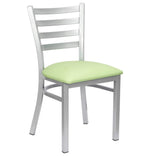Ladder Back Restaurant Chair with Silver Frame and Light Green Vinyl Seat