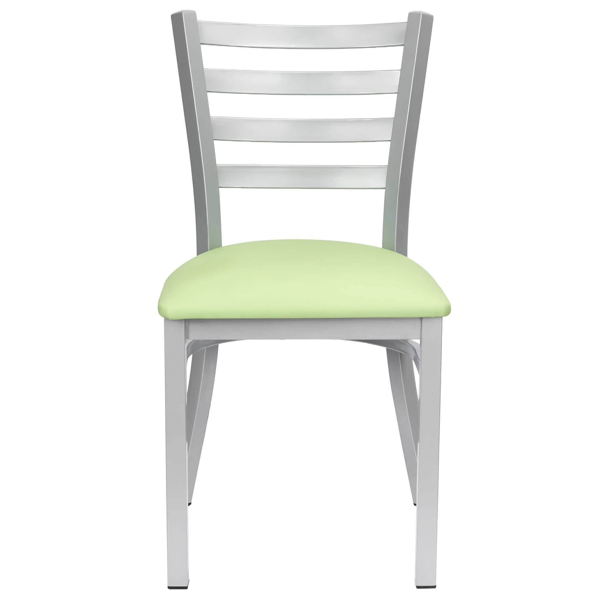 Ladder Back Restaurant Chair with Silver Frame and Light Green Vinyl Seat