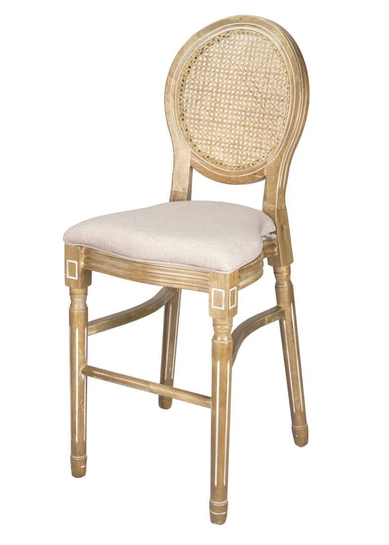 Chivari Antique Distressed Wood Louis Pop Barstool with Rattan Back BLPWANTIQ-FR-ZG-T