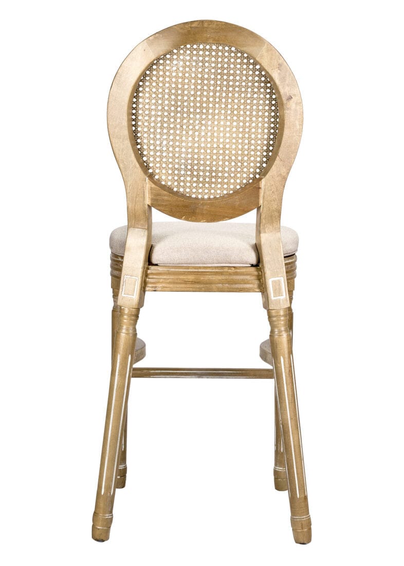 Chivari Antique Distressed Wood Louis Pop Barstool with Rattan Back BLPWANTIQ-FR-ZG-T