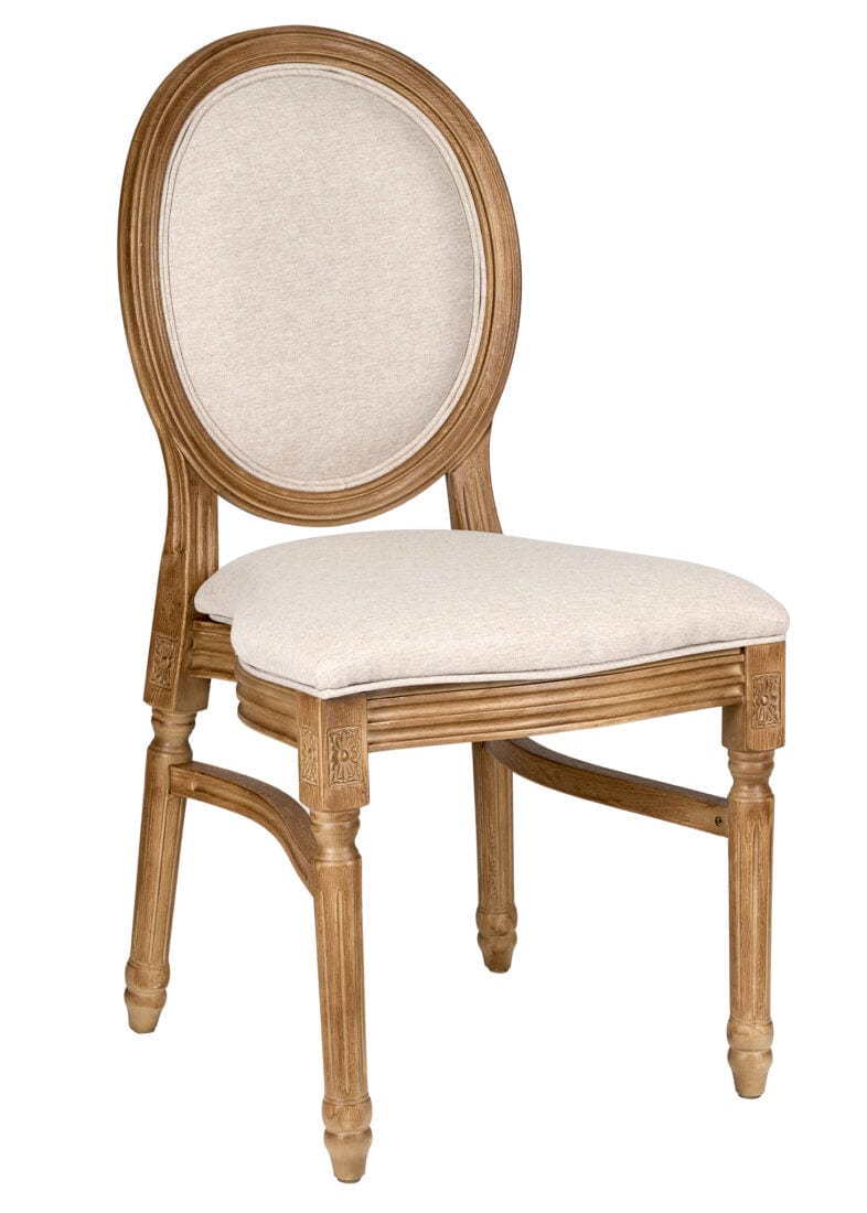 Chestnut Resin Louis Pop Chair Beige Tweed Fabric Back and Seat