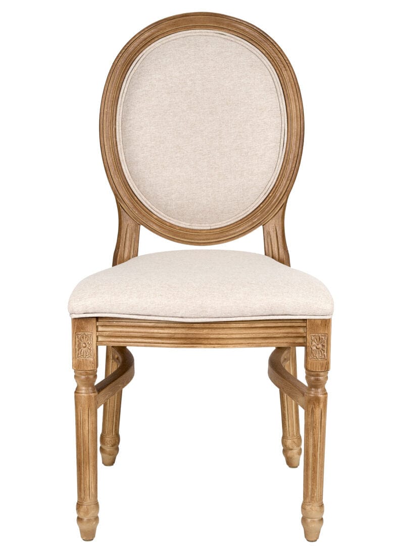 Chestnut Resin Louis Pop Chair Beige Tweed Fabric Back and Seat
