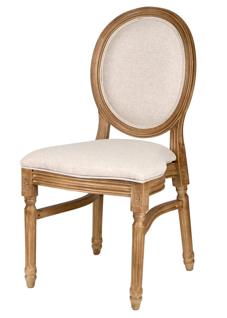 Chestnut Resin Louis Pop Chair Beige Tweed Fabric Back and Seat