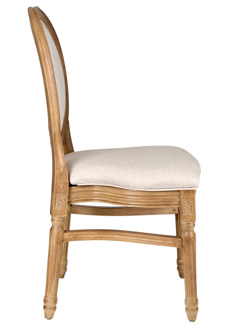 Chestnut Resin Louis Pop Chair Beige Tweed Fabric Back and Seat