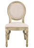 Chivari Antique Distressed Wood Louis Pop Chair Beige Tweed Fabric Back and Seat CLPWANTIQ-ZG-T