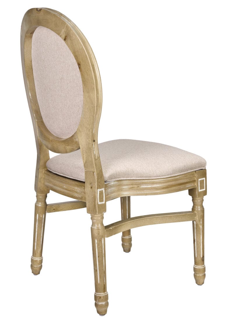 Chivari Antique Distressed Wood Louis Pop Chair Beige Tweed Fabric Back and Seat CLPWANTIQ-ZG-T