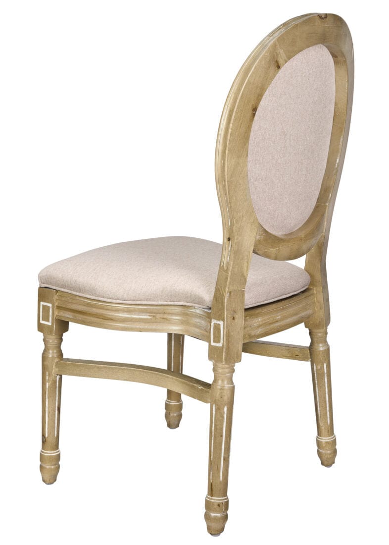 Chivari Antique Distressed Wood Louis Pop Chair Beige Tweed Fabric Back and Seat CLPWANTIQ-ZG-T