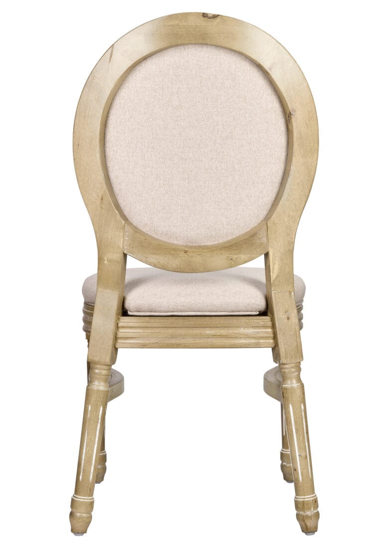 Chivari Antique Distressed Wood Louis Pop Chair Beige Tweed Fabric Back and Seat CLPWANTIQ-ZG-T