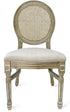 Chivari Antique Distressed Wood Louis Pop Chair Rattan Back and Beige Tweed Fabric Seat CLPWANTIQ-FR-ZG-T