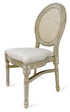 Chivari Antique Distressed Wood Louis Pop Chair Rattan Back and Beige Tweed Fabric Seat CLPWANTIQ-FR-ZG-T