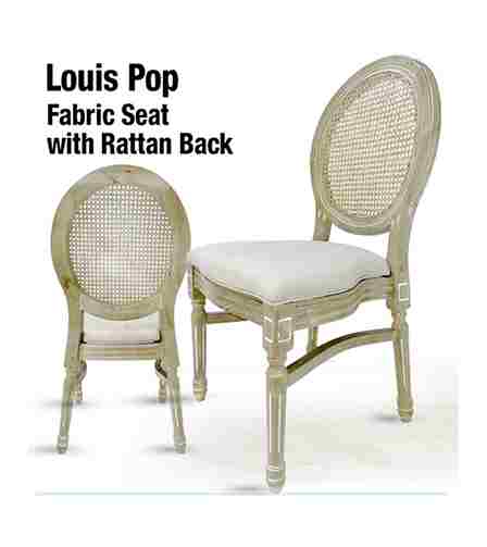 Chivari Antique Distressed Wood Louis Pop Chair Rattan Back and Beige Tweed Fabric Seat CLPWANTIQ-FR-ZG-T