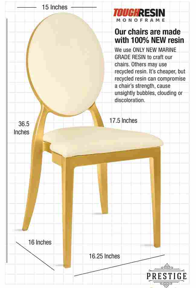 Gold Resin OZ Chair with Ivory Vinyl Seat and Removable Ivory Vinyl Back