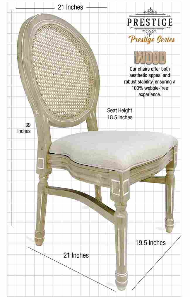 Chivari Antique Distressed Wood Louis Pop Chair Rattan Back and Beige Tweed Fabric Seat CLPWANTIQ-FR-ZG-T