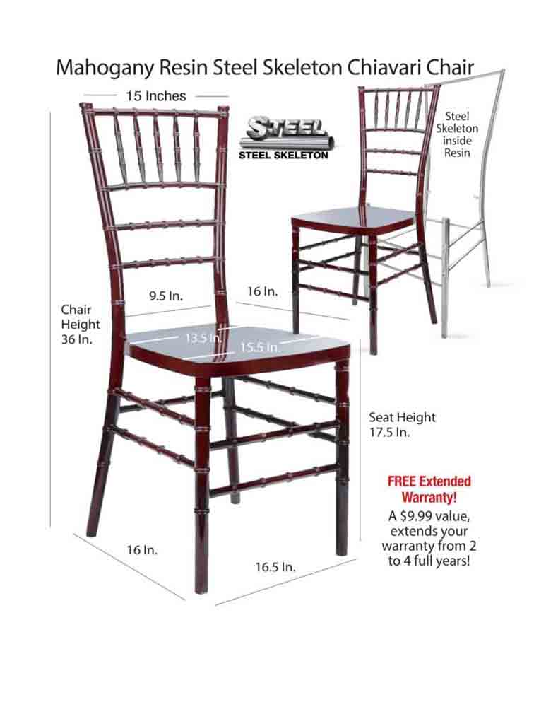 Chivari Mahogany Resin Steel Skeleton™ Chiavari Chair CCRM-STEEL-AX-T