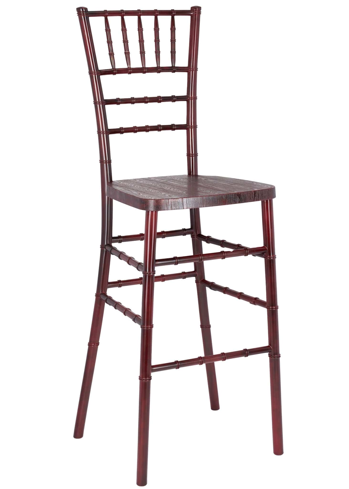 Chivari Mahogany WoodGrain™ Resin Steel Skeleton™ Chiavari Barstool BCRMB-ST-AX-T