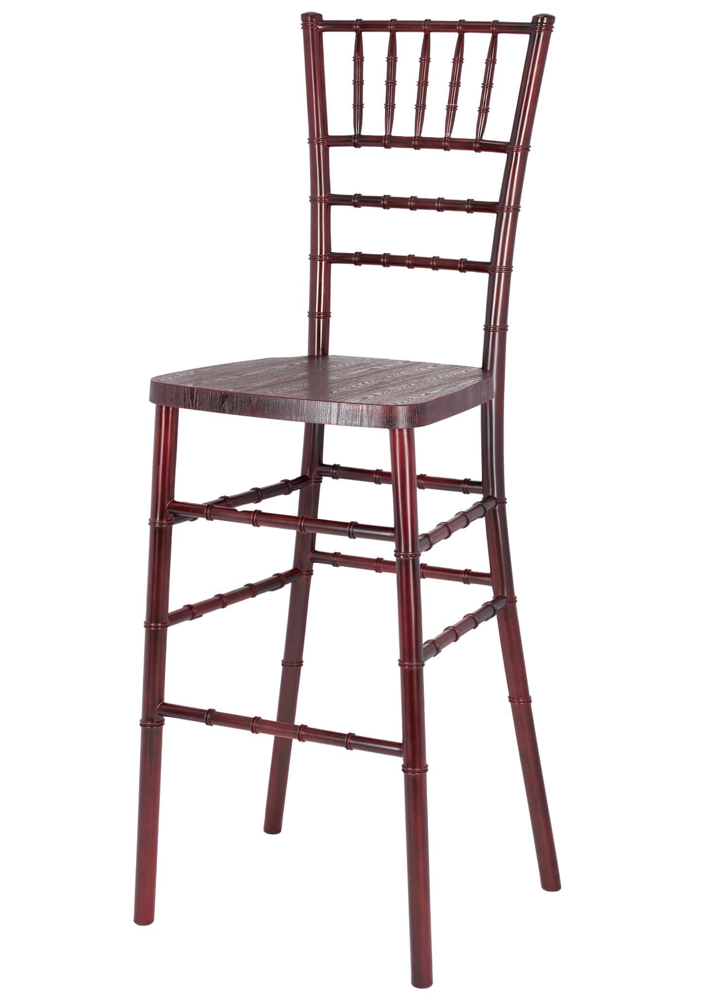 Chivari Mahogany WoodGrain™ Resin Steel Skeleton™ Chiavari Barstool BCRMB-ST-AX-T