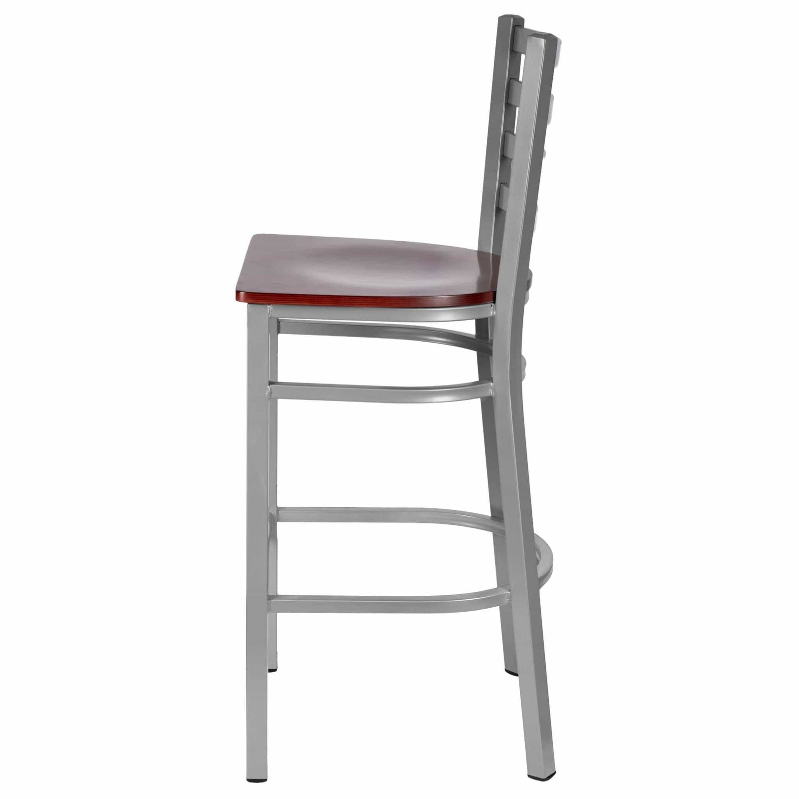 Chivari Ladder Back Bar Stool with Silver Frame and Mahogany Wood Seat BLMSWMW-ZF-KT