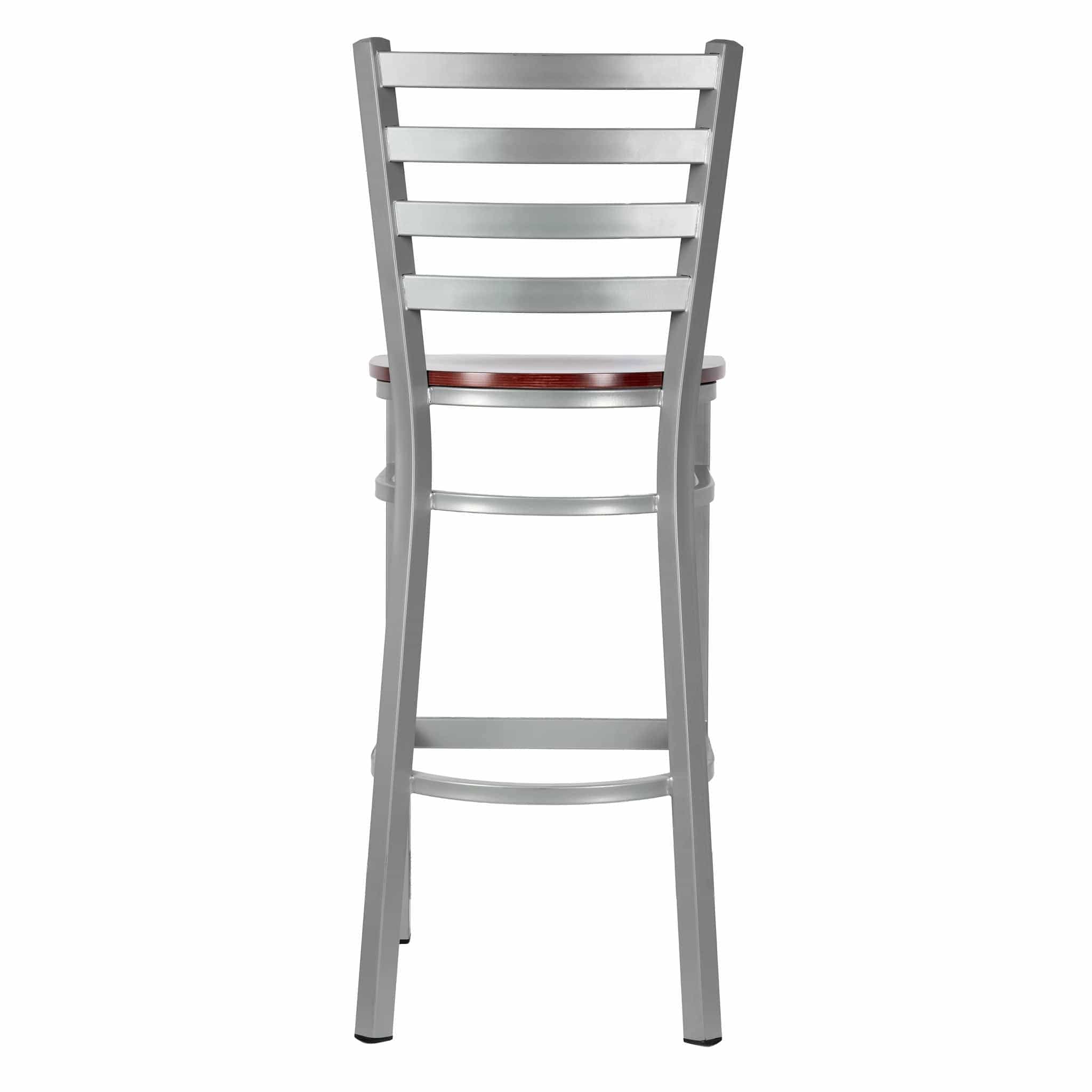 Chivari Ladder Back Bar Stool with Silver Frame and Mahogany Wood Seat BLMSWMW-ZF-KT