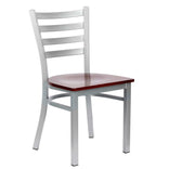 Ladder Back Restaurant Chair with Silver Frame and Mahogany Wood Seat