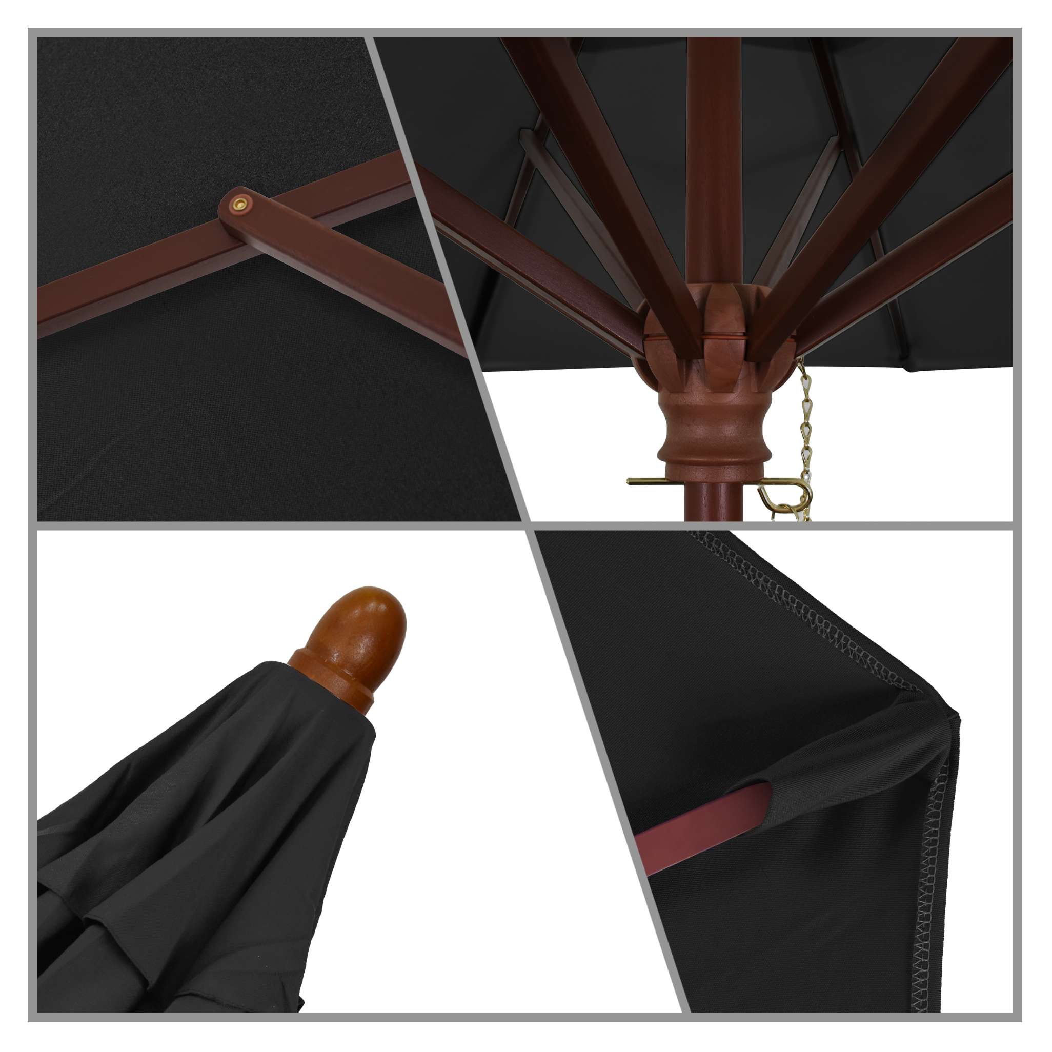 California Umbrellas Black 9' Hardwood Patio Umbrella, Olefin Canopy CAL-MARE908-F32