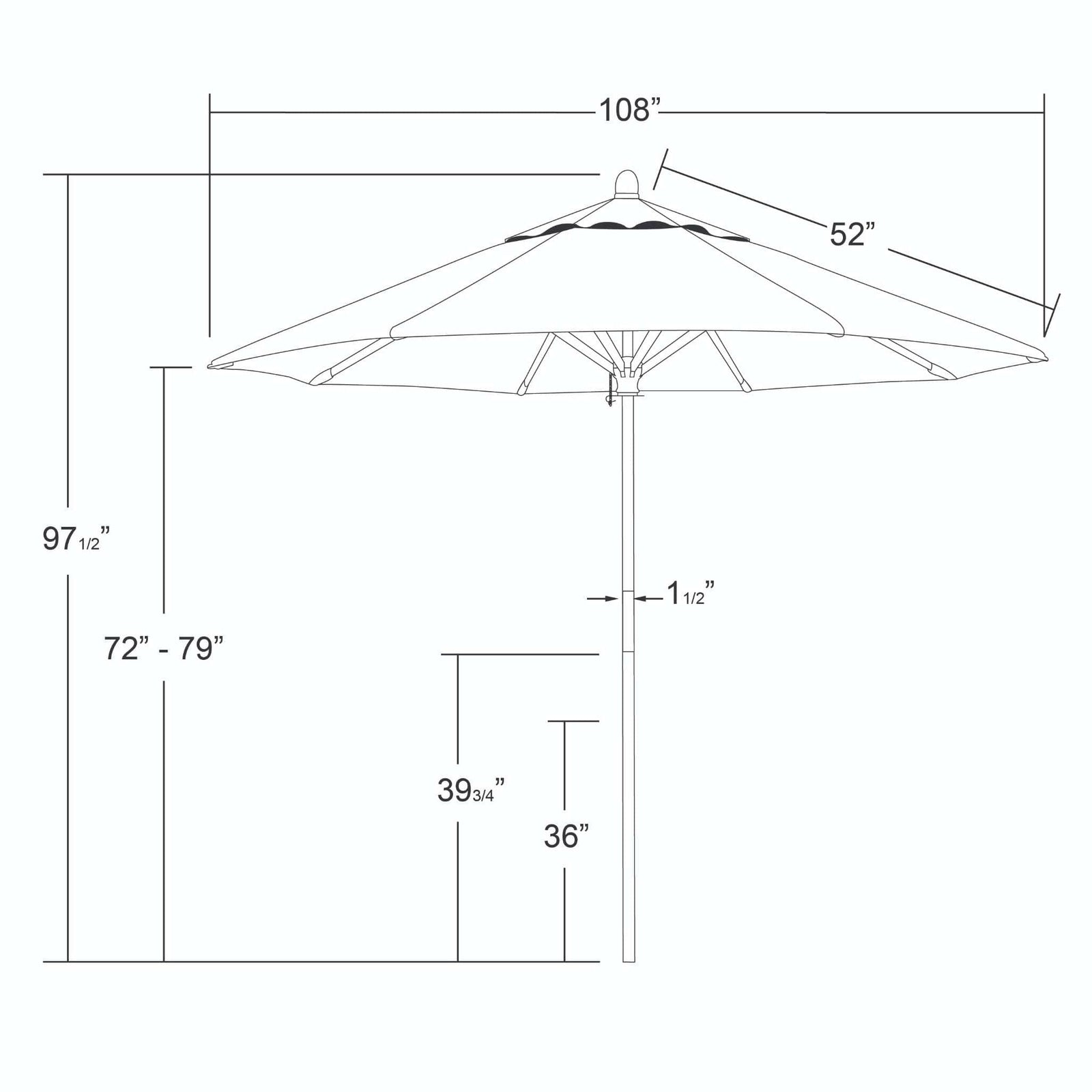 California Umbrellas Sunset 9' Hardwood Patio Umbrella, Olefin Canopy CAL-MARE908-F27