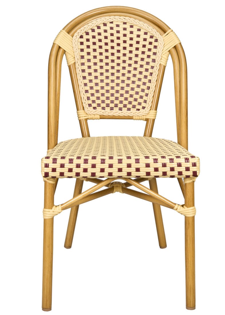Toulouse Beige and Maroon French Bistro Set Includes 48" x 36" Table and 4 Chairs FBK-SQ-BM-WM4-AX