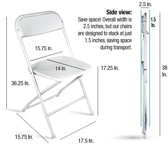 Chivari 100 Pack White Plastic Folding Chair and 10 96