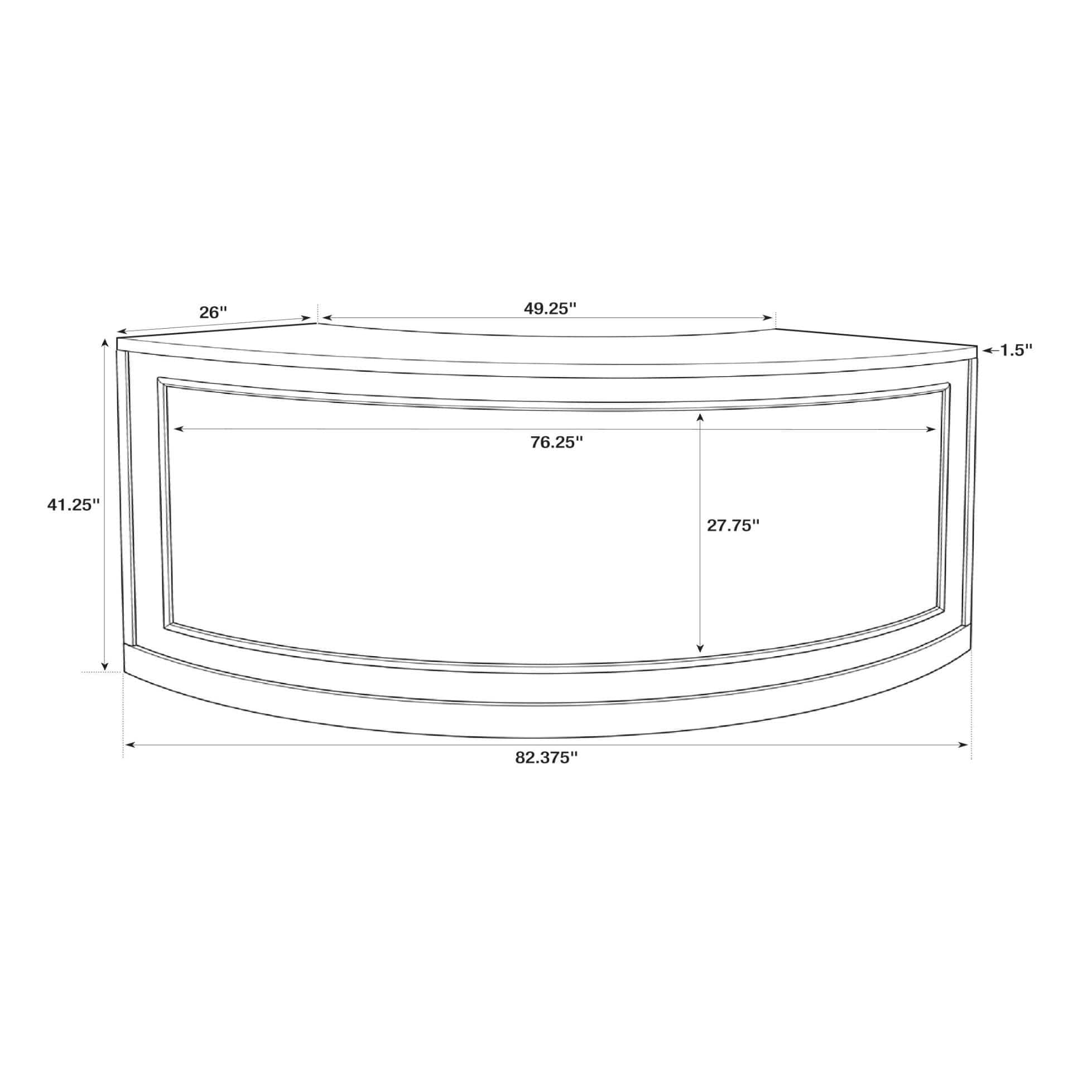 Chivari 7' Black Single Panel Quarter Round Serpentine Bar with HPL Flush Top BAR-SERP-84KTFL-BLK-AX-T