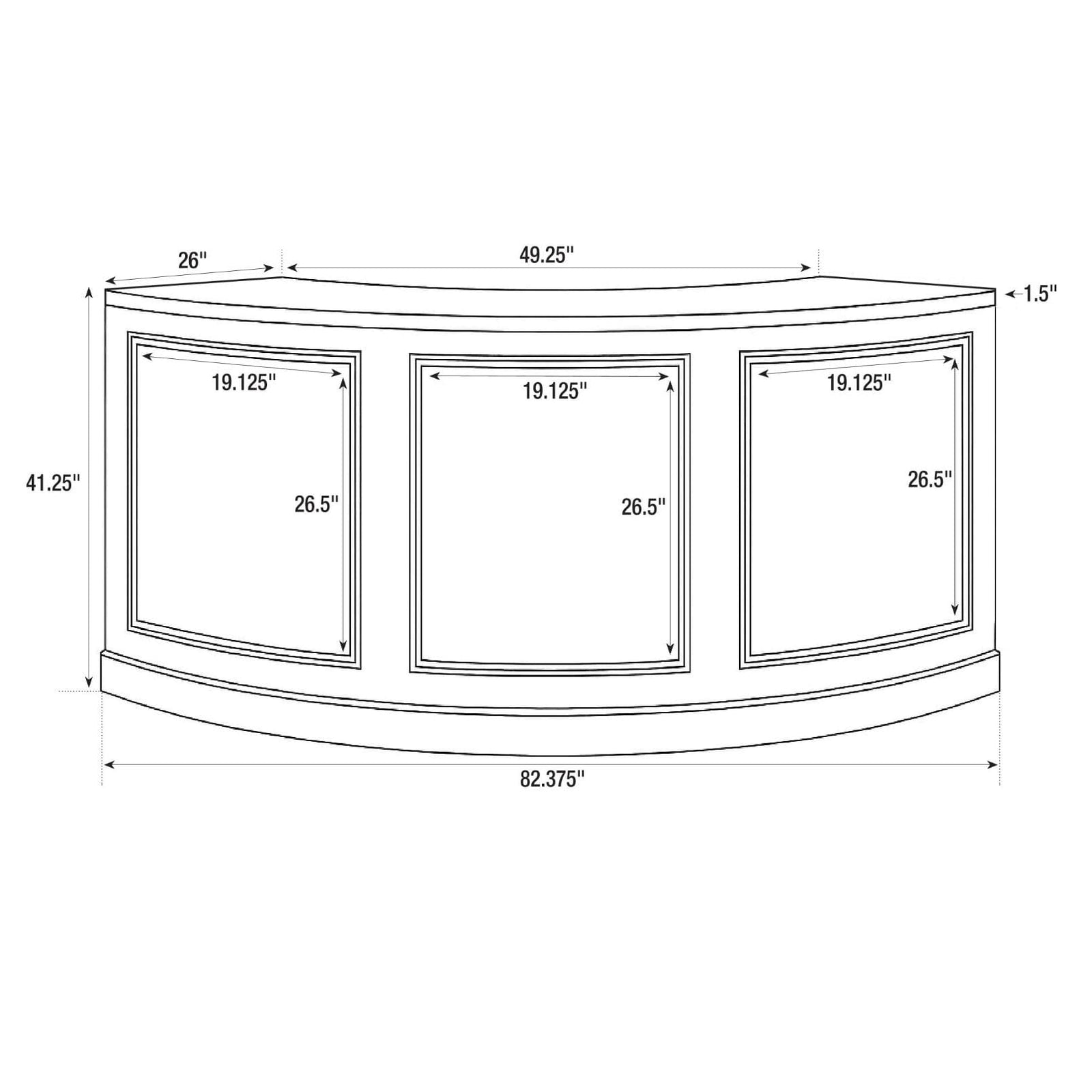Chivari 7' White 3 Panel Quarter Round Serpentine Bar with HPL Flush Top BAR-SERP3-84KTFL-WHT-AX-T