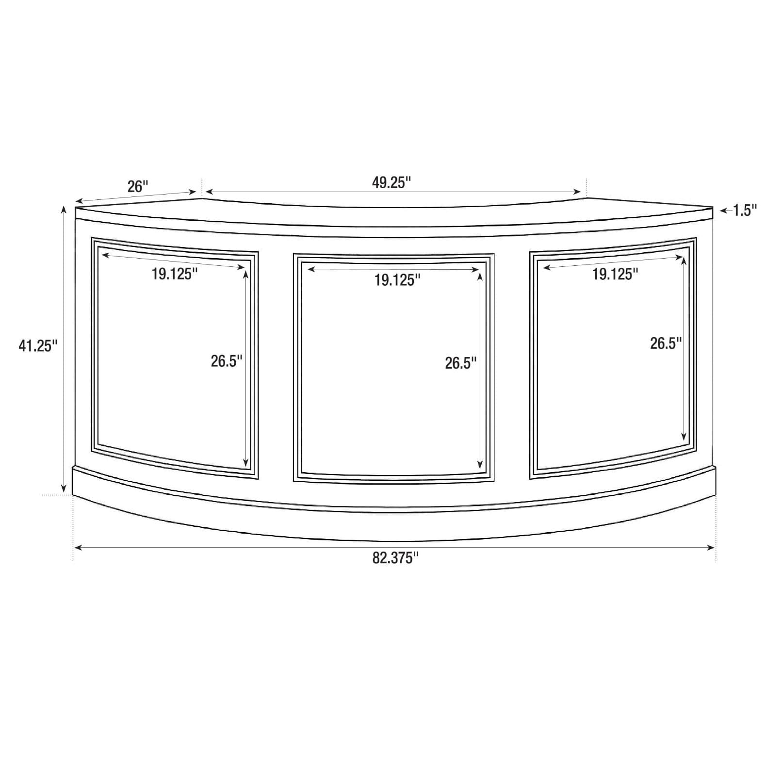 Chivari 7' Black 3 Panel Quarter Round Serpentine Bar with HPL Flush Top BAR-SERP3-84KTFL-BLK-AX-T