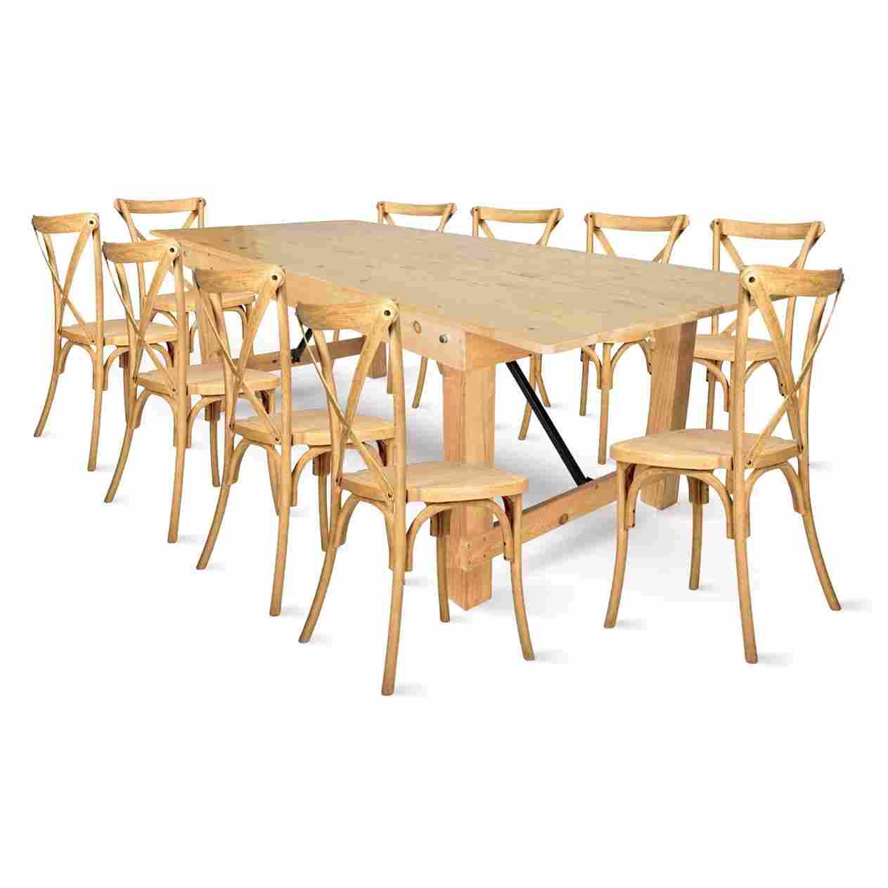 Chivari Natural Straight Leg Farm Table Dining Set with 10 Chairs TFARM-NATURAl-S-LEG-KIT-CXR-AX