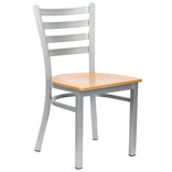 Ladder Back Restaurant Chair with Silver Frame and Natural Wood Seat