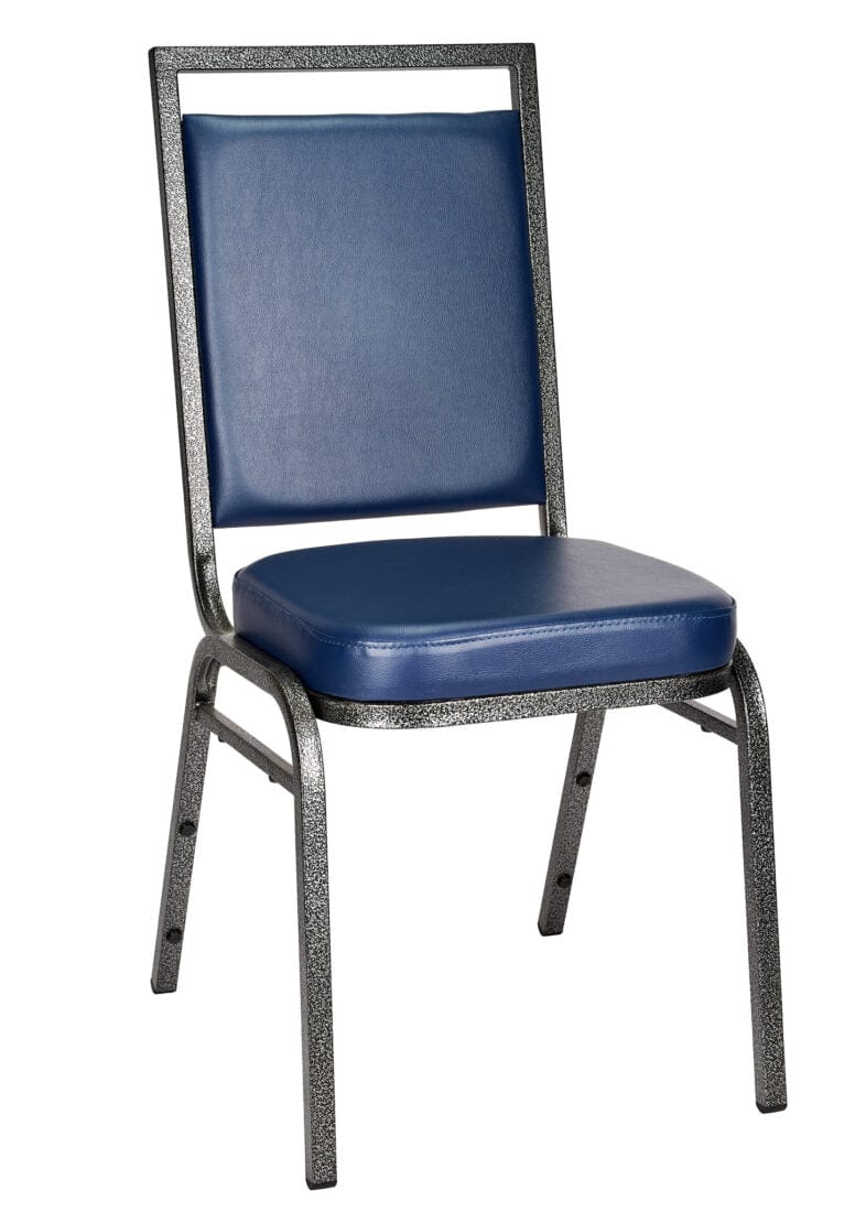 Navy Blue Vinyl on Silver Vein Steel Frame Square Back Banquet Chair