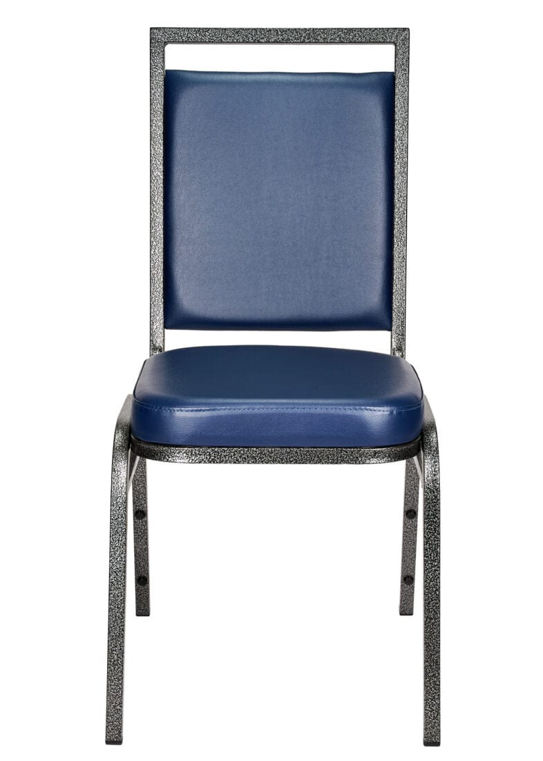 Navy Blue Vinyl on Silver Vein Steel Frame Square Back Banquet Chair