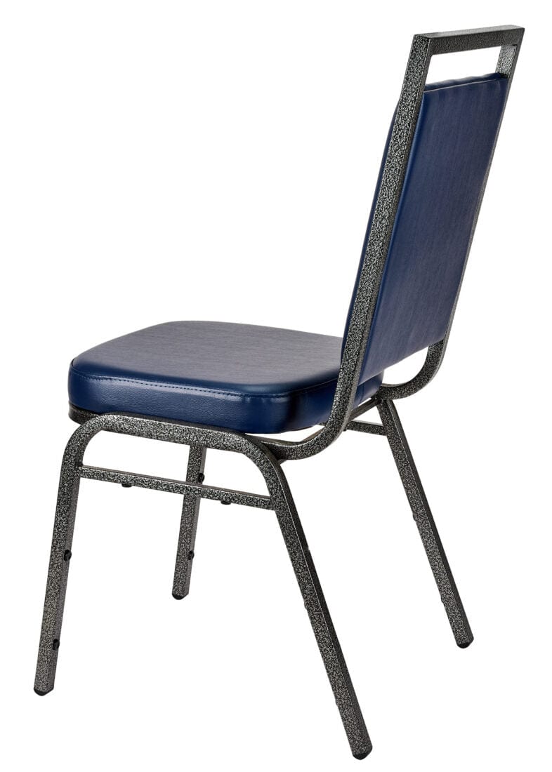 Chivari Navy Blue Vinyl on Silver Vein Steel Frame Square Back Banquet Chair CQSVBLU-ZF-T