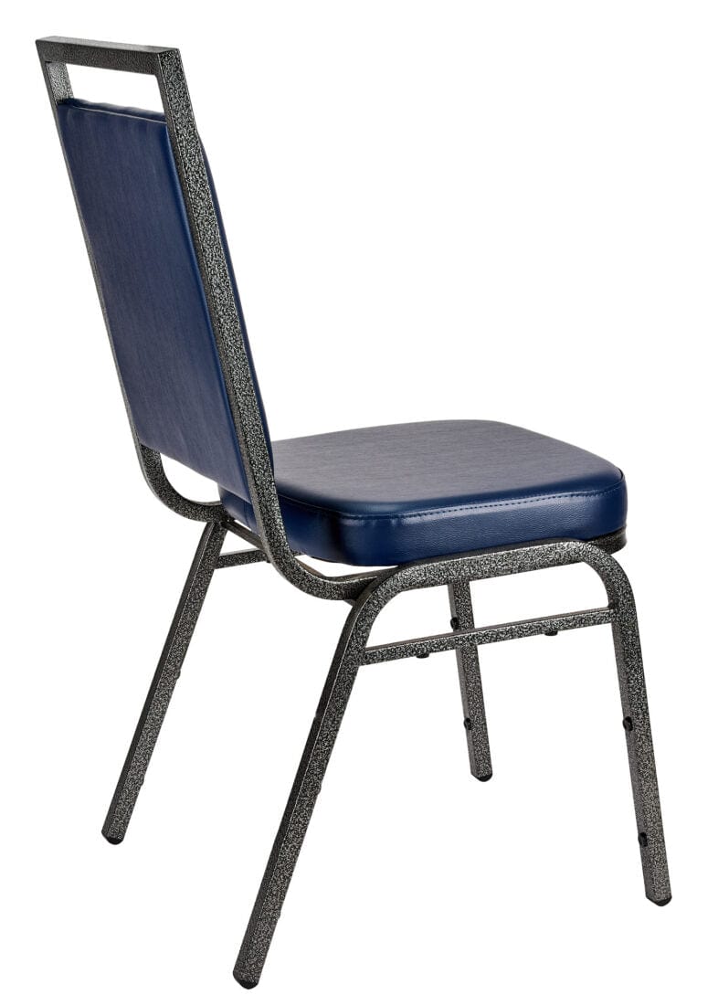 Chivari Navy Blue Vinyl on Silver Vein Steel Frame Square Back Banquet Chair CQSVBLU-ZF-T